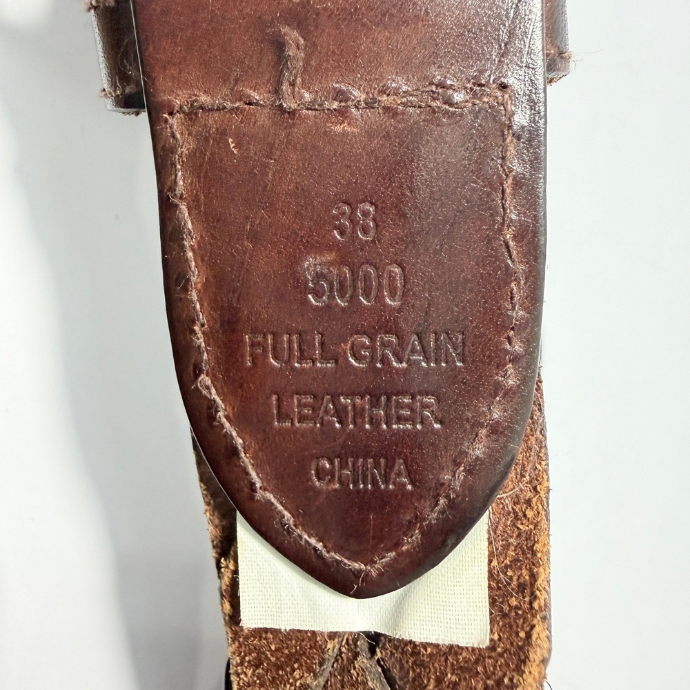 Mens Full Grain Braided Leather Belt Dark Brown Solid Brass Buckle Size 38 5000 - Picture 4 of 10